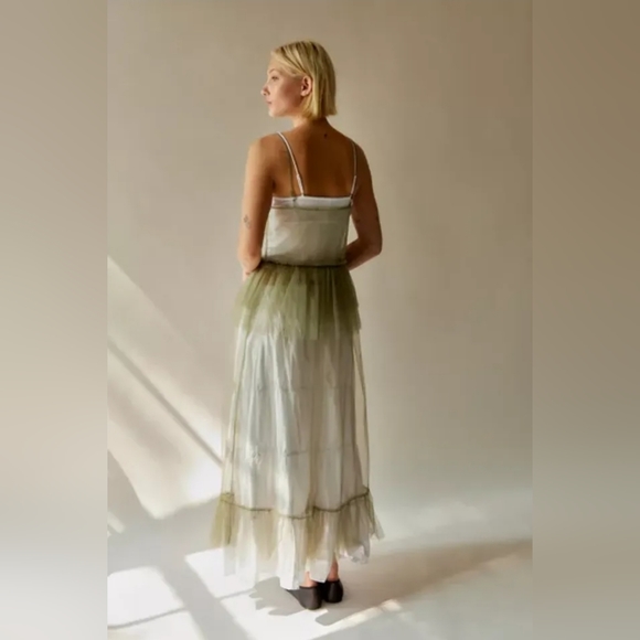 Urban Outfitters Aida Sheer Mesh Ruffle Midi Dress in Green XS - Picture 2 of 10